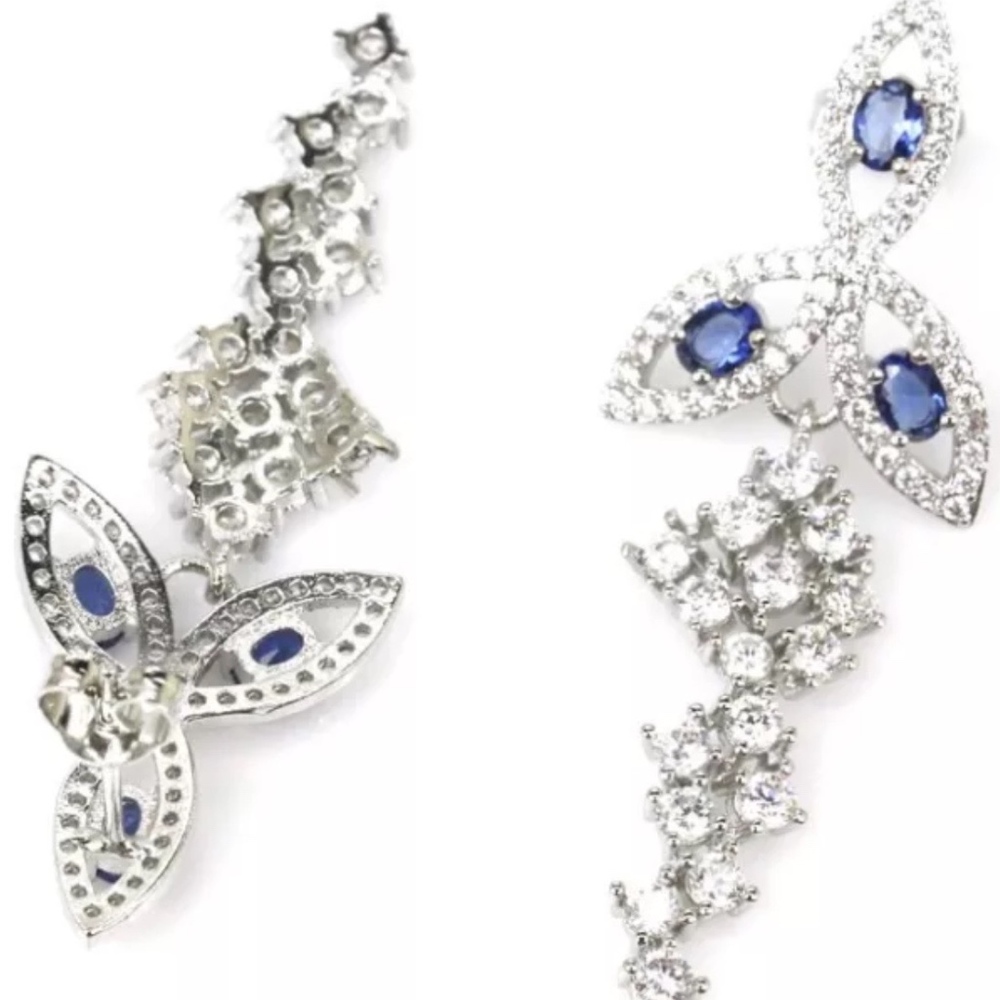 Lovely Exquisite Blue Sapphire & Zirconia Earrings